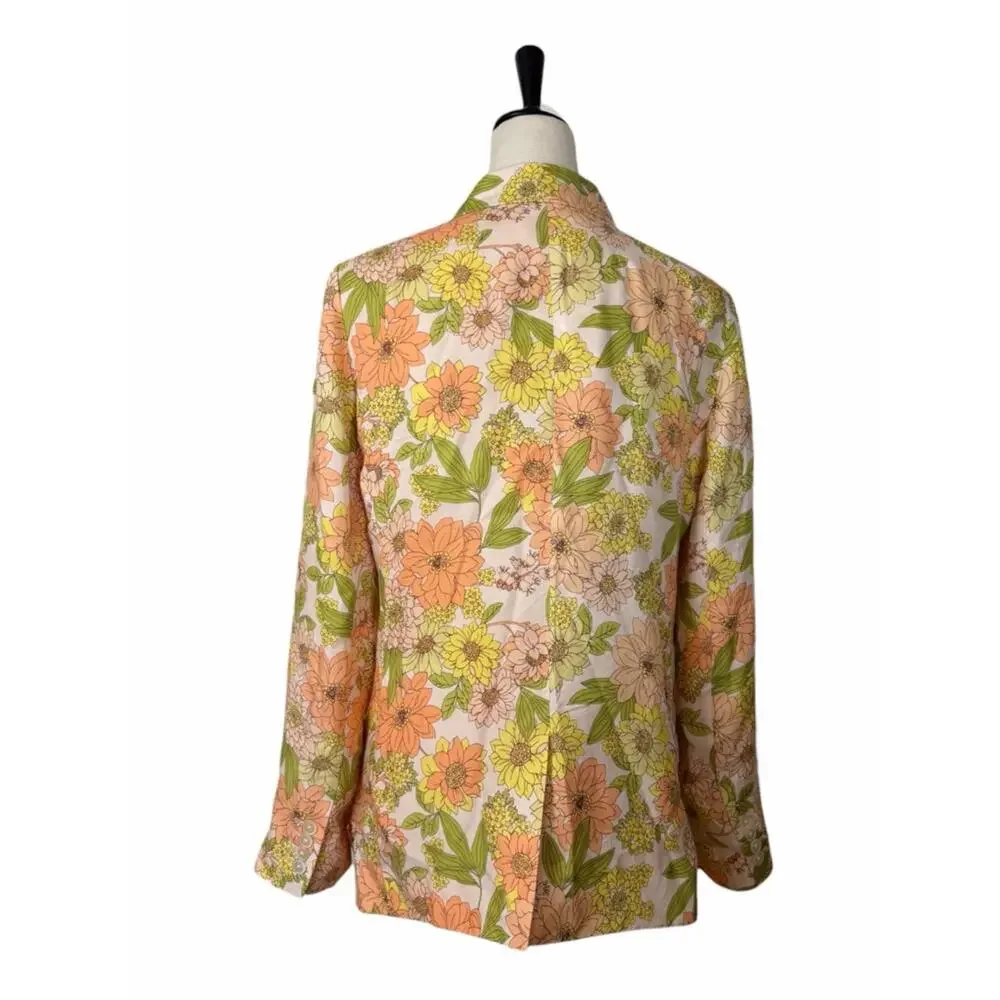 J.Crew Parke Blazer Cupro Blend Retro Zinnia Floral Women’s 10 Orange Green